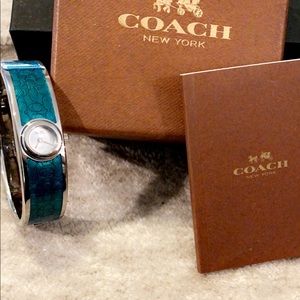 ❤️SOLD❤️Coach turquoise bangle watch with logos, silver